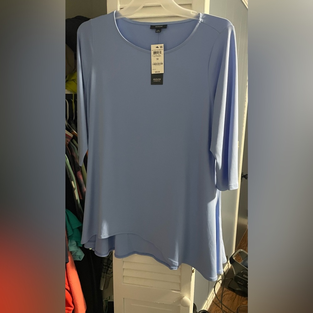 Alfani Light Blue Scoop Neck Tunic Top